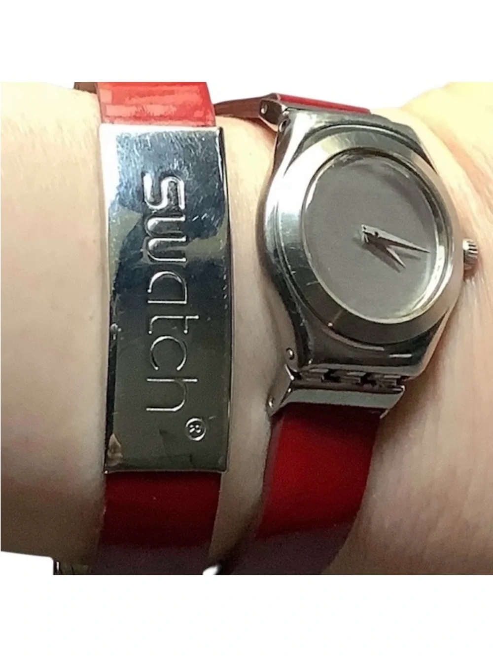 Vintage 2001 Swatch Irony Red Patent Double Wrap Watch  Excellent Condition